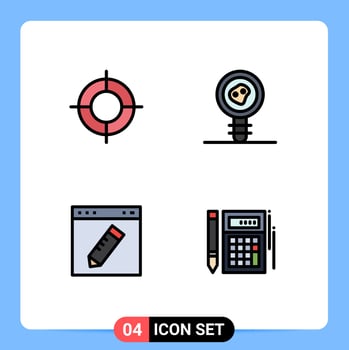 Pack of 4 Modern Filledline Flat Colors Signs and Symbols for Web Print Media such as holiday design travel lab report education Editable Vector Design Elements