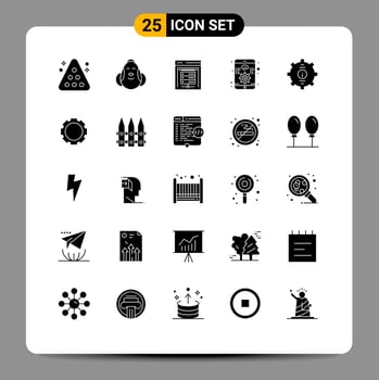 Modern Set of 25 Solid Glyphs Pictograph of responsive development baby app data server Editable Vector Design Elements