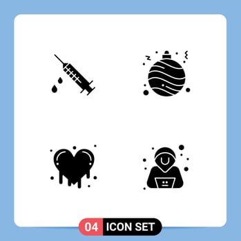 Group of 4 Modern Solid Glyphs Set for dope emotions drug decoration hacker Editable Vector Design Elements
