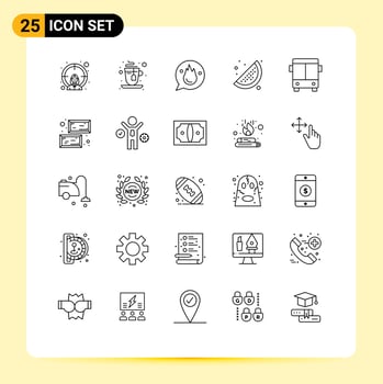 25 Thematic Vector Lines and Editable Symbols of transport automobile career food summer Editable Vector Design Elements