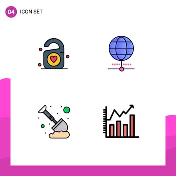 Modern Set of 4 Filledline Flat Colors and symbols such as tag sand wedding browser mining Editable Vector Design Elements
