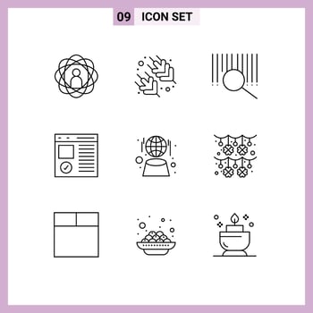 Stock Vector Icon Pack of 9 Line Signs and Symbols for globe page barcode development coding Editable Vector Design Elements