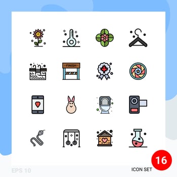 16 Universal Flat Color Filled Lines Set for Web and Mobile Applications water pool medicine hanger spring flower Editable Creative Vector Design Elements