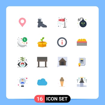 Group of 16 Modern Flat Colors Set for moon clock flow scary halloween Editable Pack of Creative Vector Design Elements