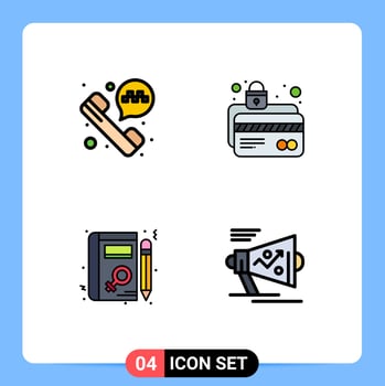 4 Universal Filledline Flat Colors Set for Web and Mobile Applications phone call profile atm card lock learning Editable Vector Design Elements