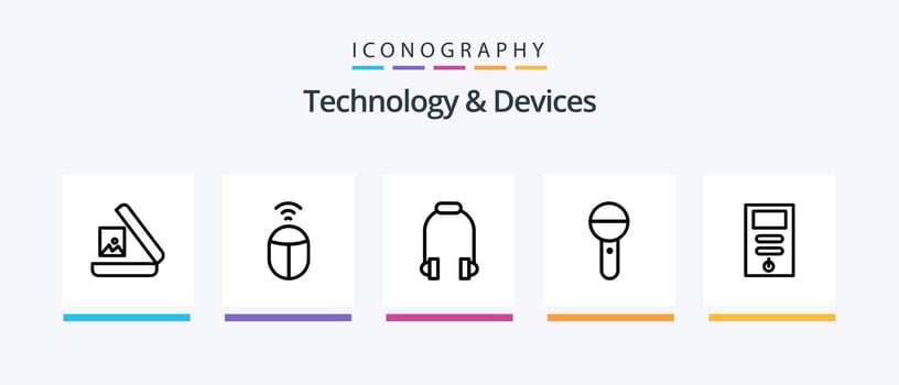 Devices Line 5 Icon Pack Including press. mic. signal. media. movie. Creative Icons Design vector