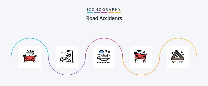 Road Accidents Line Filled Flat 5 Icon Pack Including emergency. skidding. bad weather condition. road. accident vector
