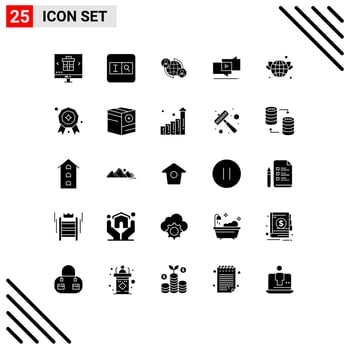 25 Thematic Vector Solid Glyphs and Editable Symbols of earth viral marketing connected marketing global Editable Vector Design Elements