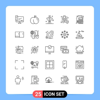 Line Pack of 25 Universal Symbols of math calculator cook accounting locked Editable Vector Design Elements