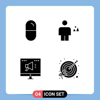 User Interface Pack of 4 Basic Solid Glyphs of dope ad tablets country marketing Editable Vector Design Elements