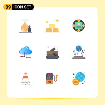 9 Universal Flat Color Signs Symbols of pancake network business computing cloud Editable Vector Design Elements