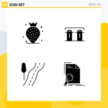 Mobile Interface Solid Glyph Set of 4 Pictograms of berry travel salt spices document Editable Vector Design Elements