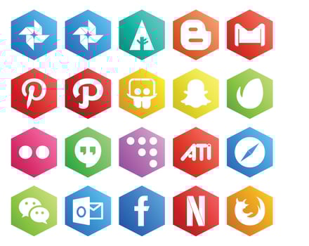 20 Social Media Icon Pack Including wechat safari slideshare ati hangouts vector