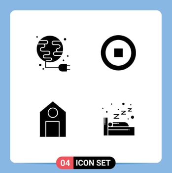 Modern Set of 4 Solid Glyphs Pictograph of energy school globe user night Editable Vector Design Elements