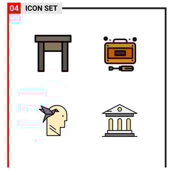 Modern Set of 4 Filledline Flat Colors and symbols such as furniture imaginaton stool repairs brian Editable Vector Design Elements