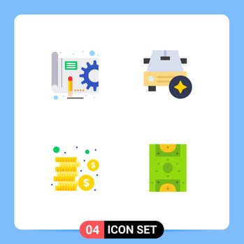 Set of 4 Modern UI Icons Symbols Signs for blue print coins gear star entertainment Editable Vector Design Elements