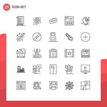 Set of 25 Vector Lines on Grid for mind www chat website communications Editable Vector Design Elements