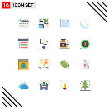 Mobile Interface Flat Color Set of 16 Pictograms of space star healthcare night medical Editable Pack of Creative Vector Design Elements
