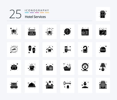 Hotel Services 25 Solid Glyph icon pack including hotel. information. service. hotel. trolley vector