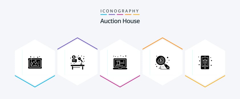 Auction 25 Glyph icon pack including online sale. search. job. market. shop vector