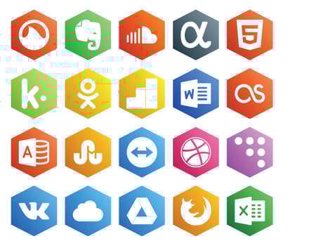 20 Social Media Icon Pack Including vk dribbble odnoklassniki teamviewer microsoft access vector
