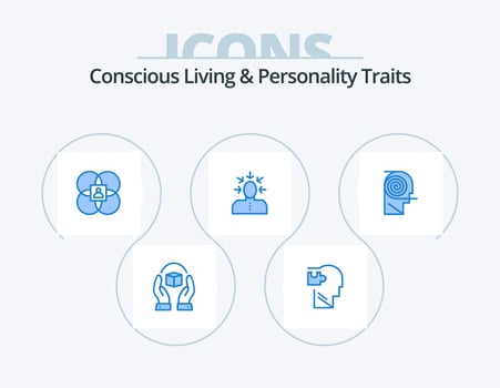 Concious Living And Personality Traits Blue Icon Pack 5 Icon Design. criticism. choice. puzzle. person. human vector