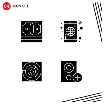 4 Universal Solid Glyph Signs Symbols of business puzzle money globe strategy Editable Vector Design Elements