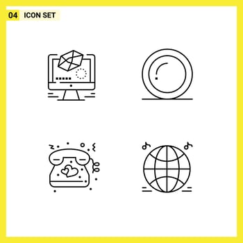 4 User Interface Line Pack of modern Signs and Symbols of animation love drawing thanks wedding Editable Vector Design Elements