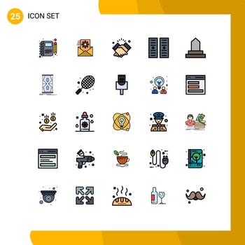 Pack of 25 creative Filled line Flat Colors of building hosting integration data center muslim Editable Vector Design Elements