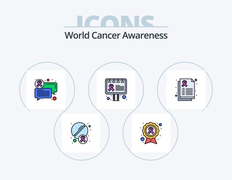 World Cancer Awareness Line Filled Icon Pack 5 Icon Design. care. report. tablet. sign. billboard vector