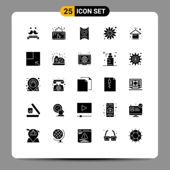 Pack of 25 creative Solid Glyphs of hanger sun flower shop flower wedding Editable Vector Design Elements