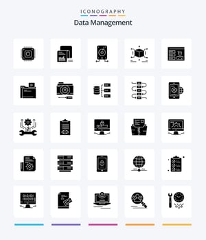 Creative Data Management 25 Glyph Solid Black icon pack  Such As . server. documents. file. backup vector