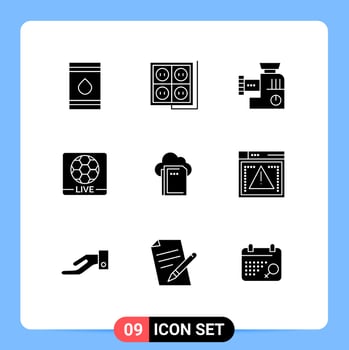 User Interface Pack of 9 Basic Solid Glyphs of football game socket live manual Editable Vector Design Elements