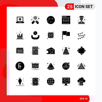 Editable Vector Line Pack of 25 Simple Solid Glyphs of forecast business school police man Editable Vector Design Elements