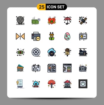 Pack of 25 Modern Filled line Flat Colors Signs and Symbols for Web Print Media such as media umbrella finance protection saint patrick Editable Vector Design Elements
