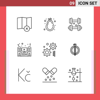 Universal Icon Symbols Group of 9 Modern Outlines of engineering system fitness sound tv Editable Vector Design Elements