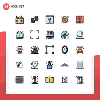 Pack of 25 Modern Filled line Flat Colors Signs and Symbols for Web Print Media such as dj audio browser public transit setting Editable Vector Design Elements