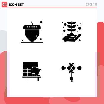 Mobile Interface Solid Glyph Set of 4 Pictograms of acorn office business growth chineseknot Editable Vector Design Elements