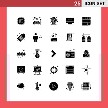 25 Universal Solid Glyph Signs Symbols of dollar database fun alert paper Editable Vector Design Elements
