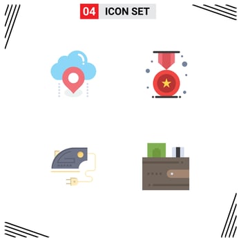 4 Universal Flat Icon Signs Symbols of location electric map badge iron Editable Vector Design Elements