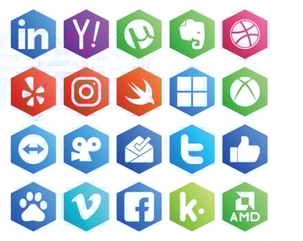 20 Social Media Icon Pack Including baidu tweet swift twitter viddler vector