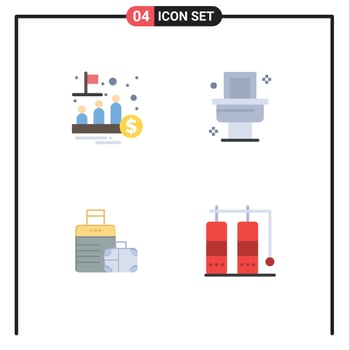 Pictogram Set of 4 Simple Flat Icons of fund bag public bath hotel Editable Vector Design Elements