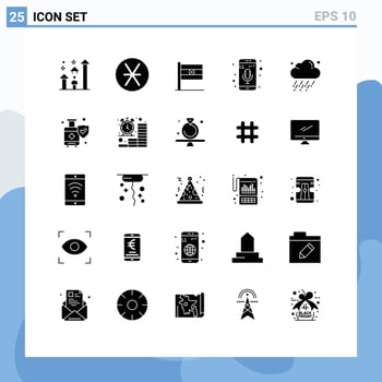 User Interface Pack of 25 Basic Solid Glyphs of cloud music recorder money mobile mic day Editable Vector Design Elements