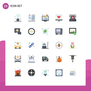 Group of 25 Flat Colors Signs and Symbols for money like note finance screen Editable Vector Design Elements
