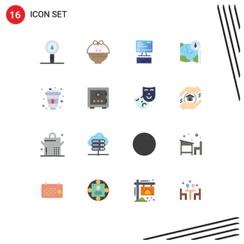 Set of 16 Commercial Flat Colors pack for location gps nature google computing Editable Pack of Creative Vector Design Elements