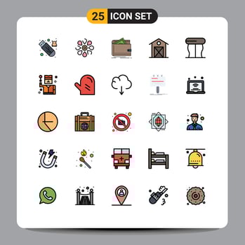 Mobile Interface Filled line Flat Color Set of 25 Pictograms of house barn spring autumn personal Editable Vector Design Elements
