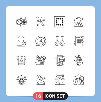 Pack of 16 Modern Outlines Signs and Symbols for Web Print Media such as digital love digital gander technologist Editable Vector Design Elements