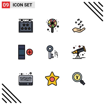 Editable Vector Line Pack of 9 Simple Filledline Flat Colors of key internet hand table cell Editable Vector Design Elements