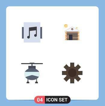 Universal Icon Symbols Group of 4 Modern Flat Icons of album transportation hotel home setting Editable Vector Design Elements