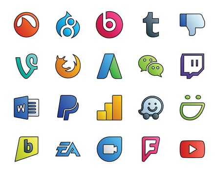 20 Social Media Icon Pack Including brightkite waze adwords google analytics word vector